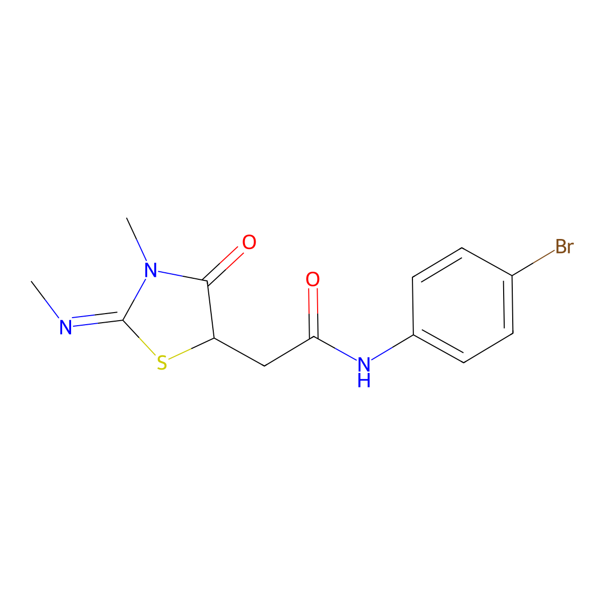 N-(4-bromophenyl)-2-[(2Z)-3-methyl-2-(methylimino)-4-oxo-1,3-thiazolidin-5-yl]acetamide molecular structure, CAS 301683-39-6