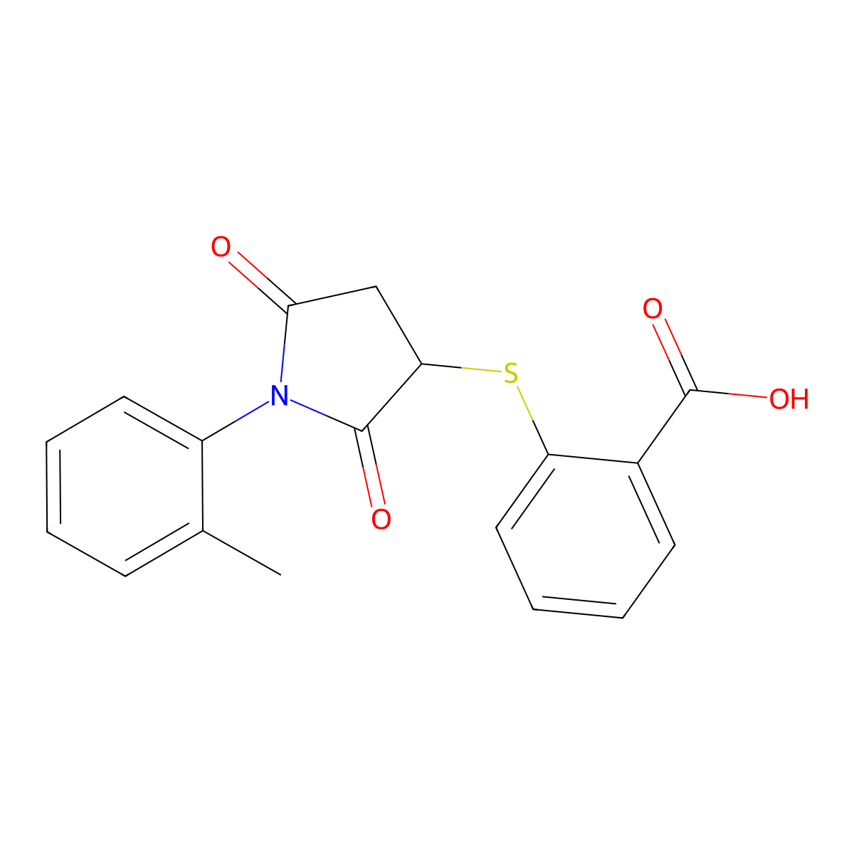 2-{[1-(2-Methylphenyl)-2,5-dioxopyrrolidin-3-yl]sulfanyl}benzoic acid molecular structure, CAS 301683-43-2