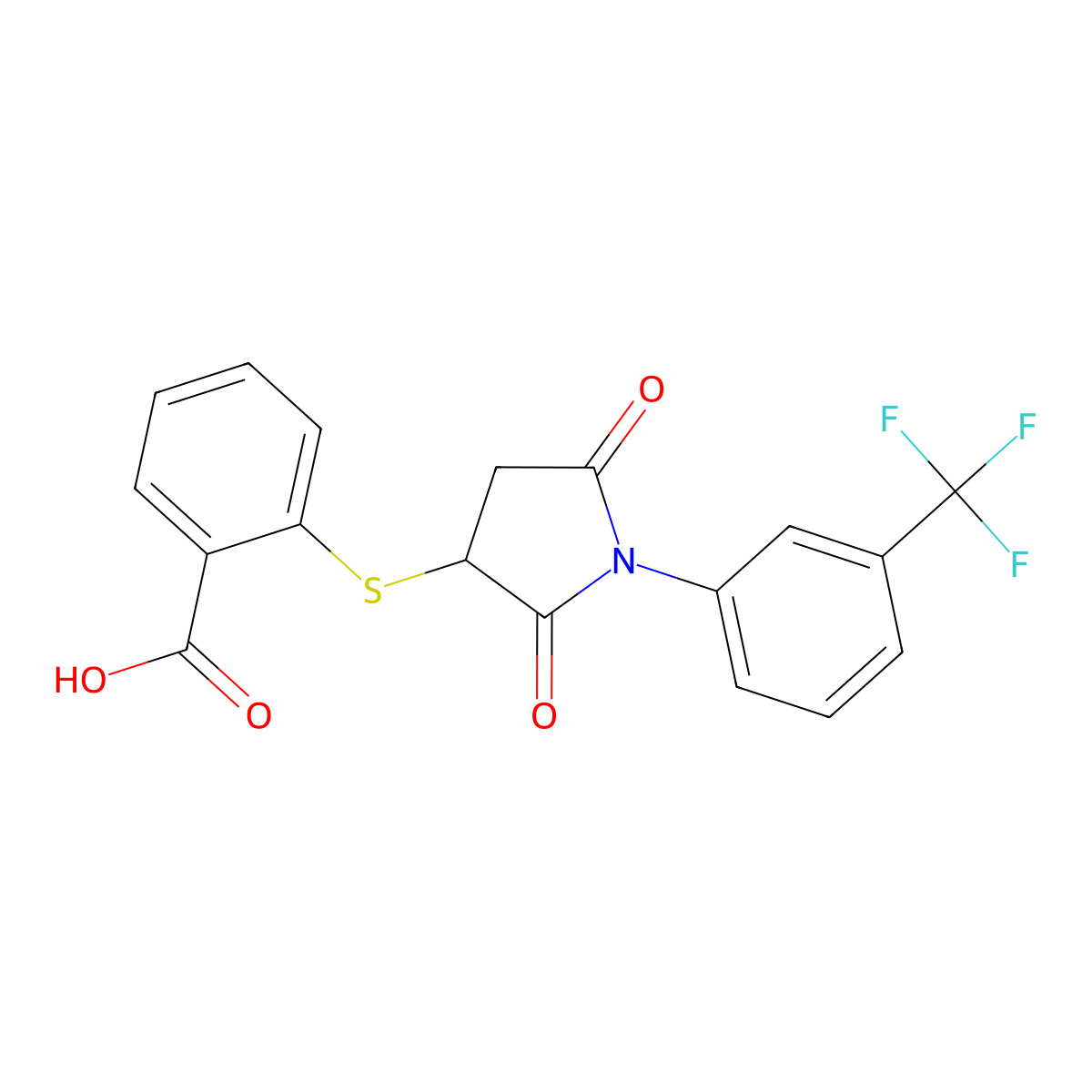 2-({2,5-Dioxo-1-[3-(trifluoromethyl)phenyl]pyrrolidin-3-yl}sulfanyl)benzoic acid molecular structure, CAS 301683-45-4