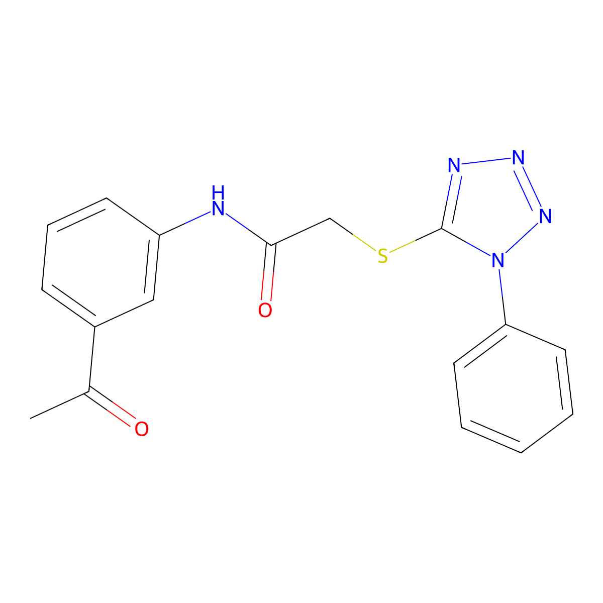 N-(3-Acetylphenyl)-2-((1-phenyl-1H-tetrazol-5-yl)thio)acetamide molecular structure, CAS 301683-75-0
