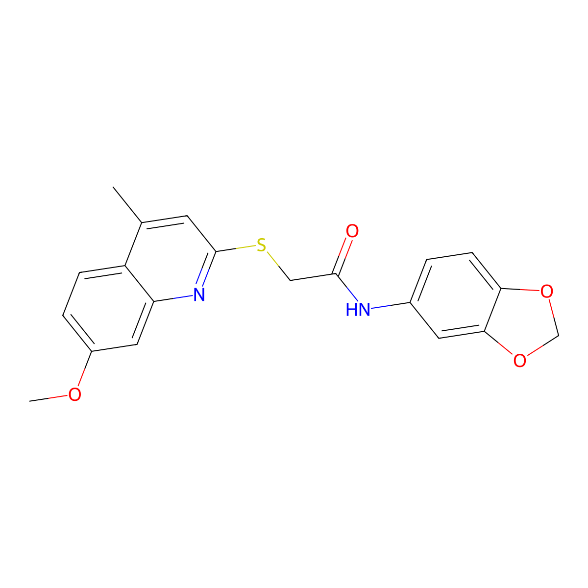N-(1,3-benzodioxol-5-yl)-2-(7-methoxy-4-methylquinolin-2-yl)sulfanylacetamide molecular structure, CAS 301683-81-8