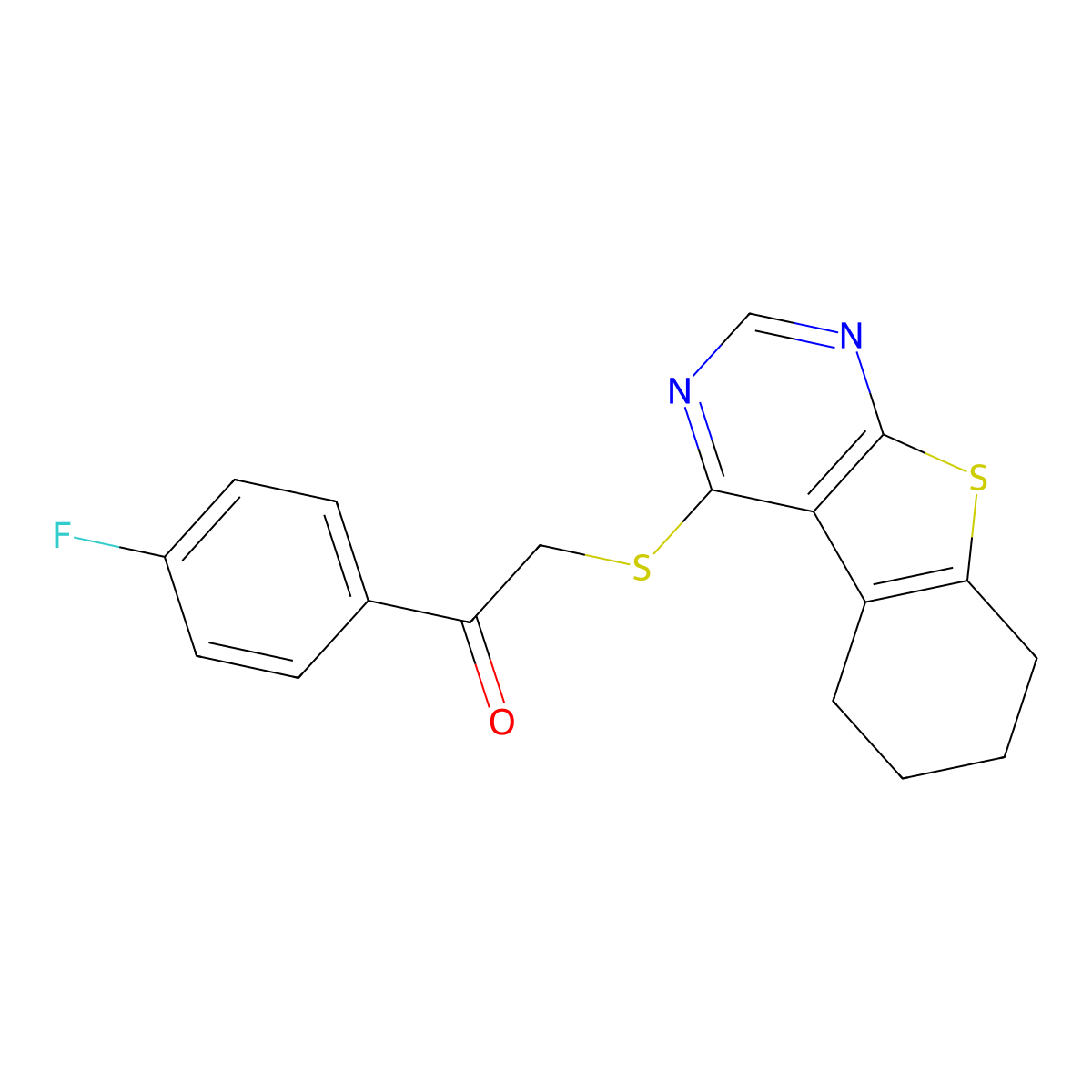 1-(4-Fluorophenyl)-2-(5,6,7,8-tetrahydro[1]benzothieno[2,3-d]pyrimidin-4-ylsulfanyl)ethanone molecular structure, CAS 301688-01-7
