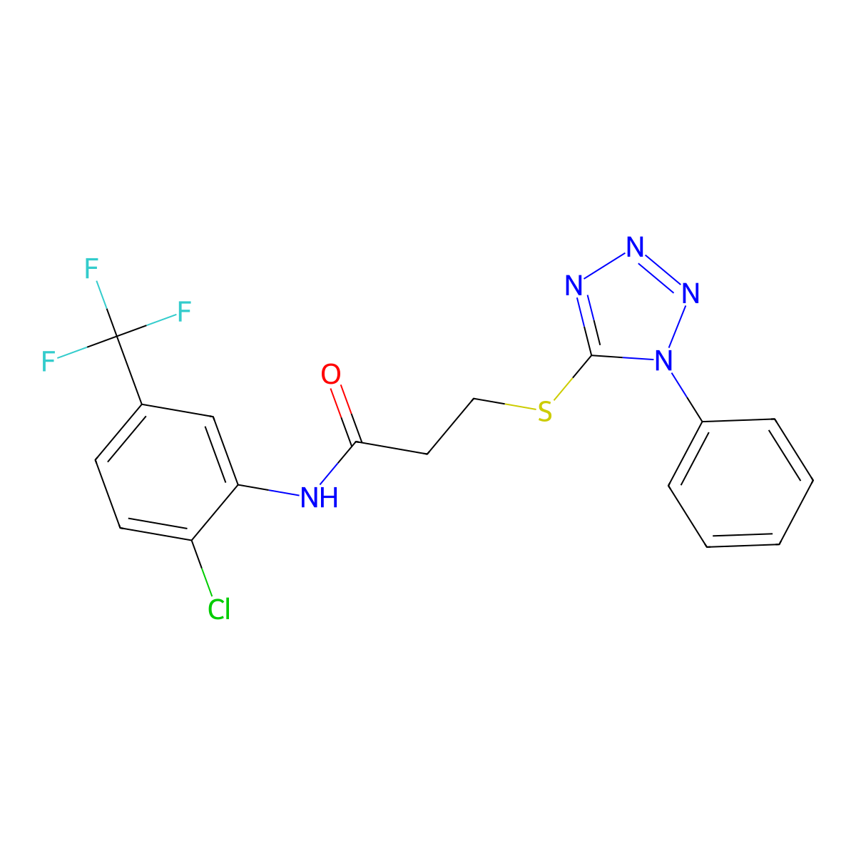N-[2-chloro-5-(trifluoromethyl)phenyl]-3-[(1-phenyl-1H-1,2,3,4-tetrazol-5-yl)sulfanyl]propanamide molecular structure, CAS 301688-15-3