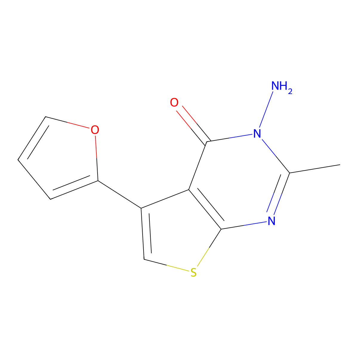 3-amino-5-(furan-2-yl)-2-methylthieno[2,3-d]pyrimidin-4(3H)-one molecular structure, CAS 301688-22-2