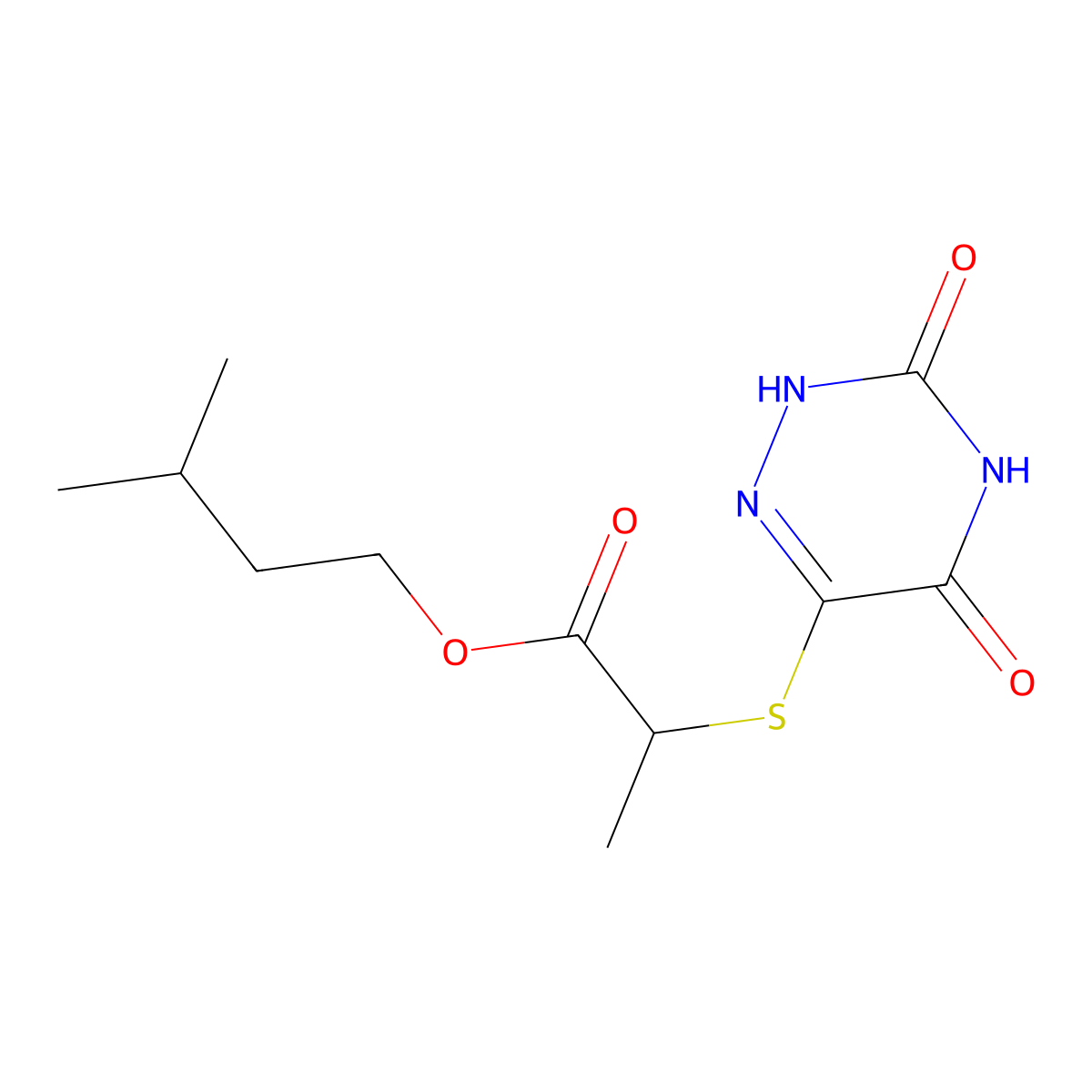 3-methylbutyl 2-[(3,5-dioxo-2H-1,2,4-triazin-6-yl)sulfanyl]propanoate molecular structure, CAS 301688-51-7