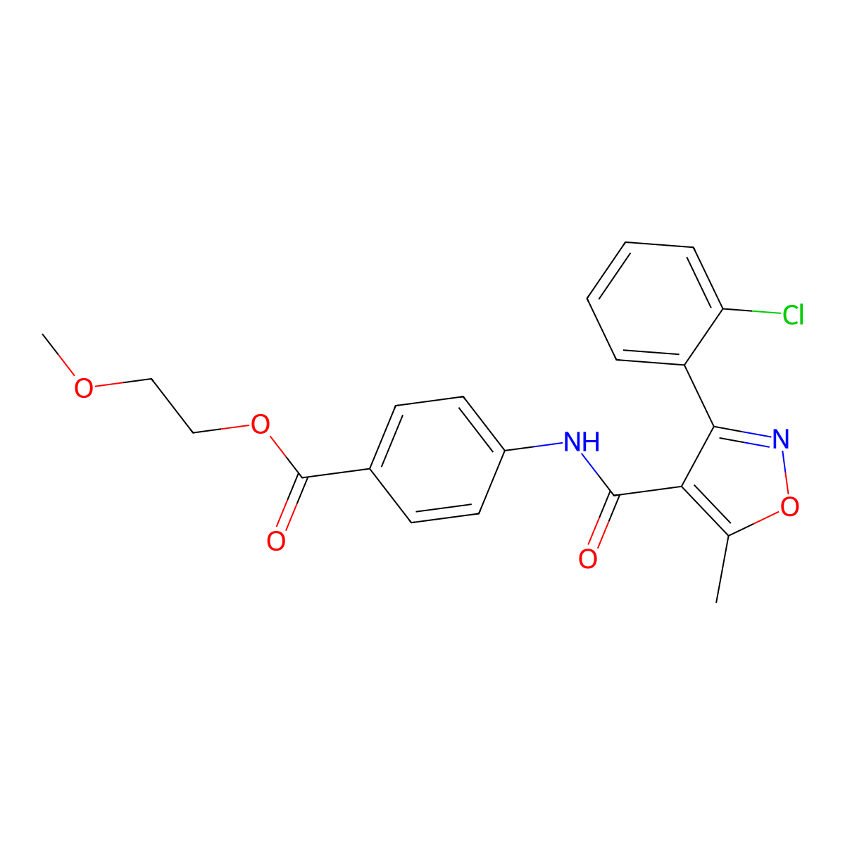 2-Methoxyethyl 4-({[3-(2-chlorophenyl)-5-methylisoxazol-4-yl]carbonyl}amino)benzoate molecular structure, CAS 301689-31-6
