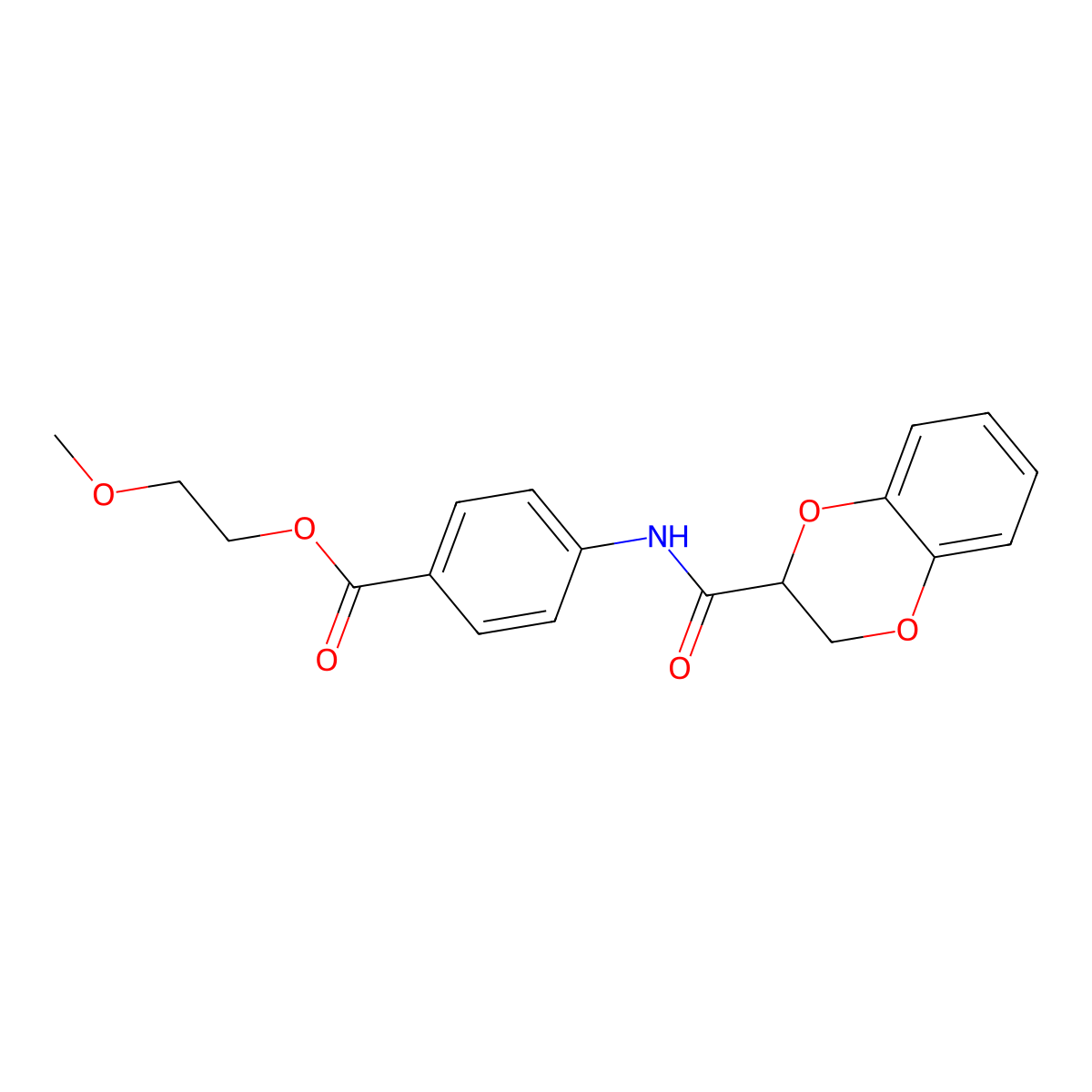 2-Methoxyethyl 4-[(2,3-dihydro-1,4-benzodioxin-2-ylcarbonyl)amino]benzoate molecular structure, CAS 301689-34-9