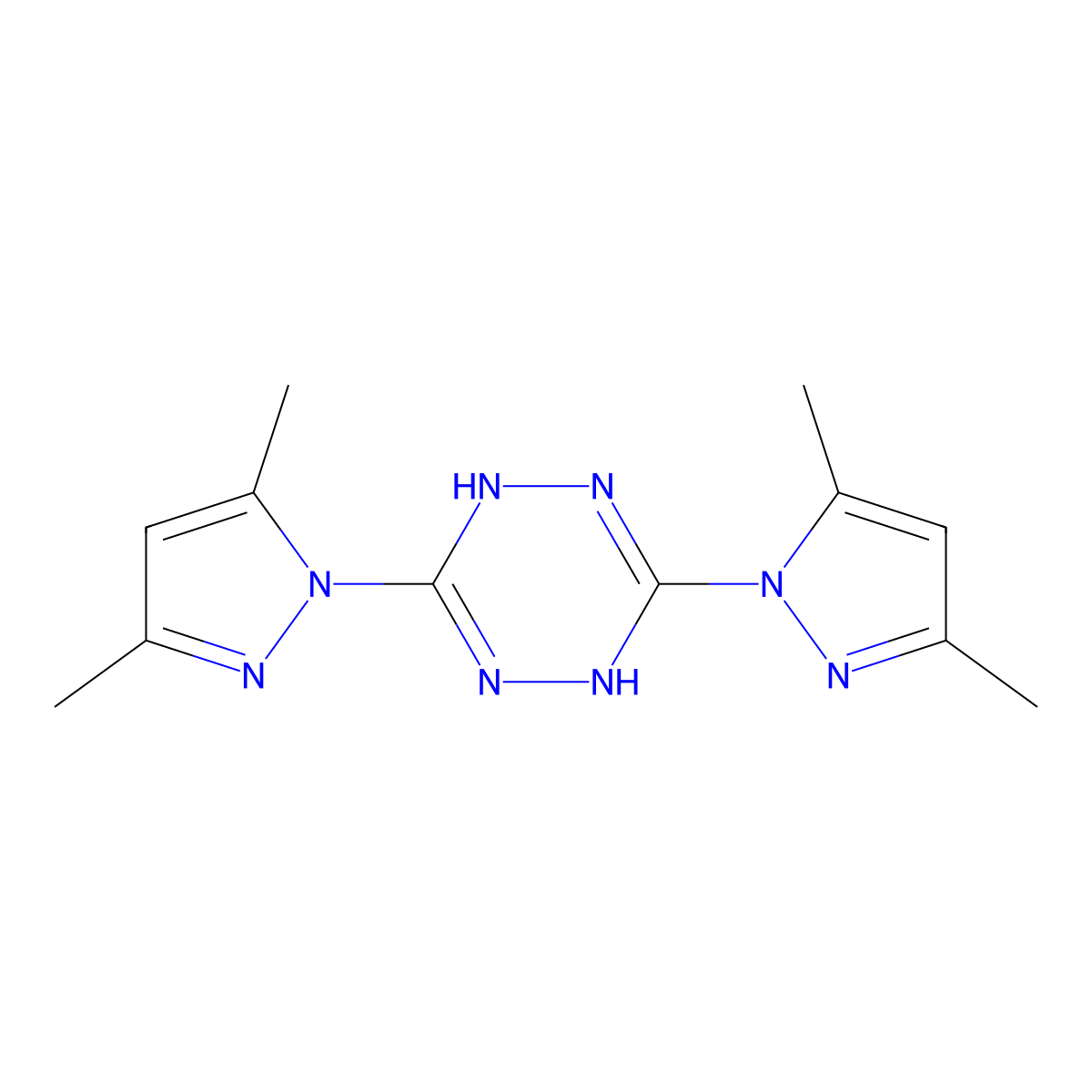 3,6-bis(3,5-dimethyl-1H-pyrazol-1-yl)-1,2-dihydro-1,2,4,5-tetraazine molecular structure, CAS 30169-21-2
