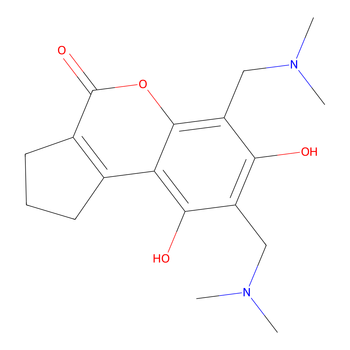 6,8-bis[(dimethylamino)methyl]-7,9-dihydroxy-2,3-dihydrocyclopenta[c]chromen-4(1H)-one molecular structure, CAS 301690-88-0