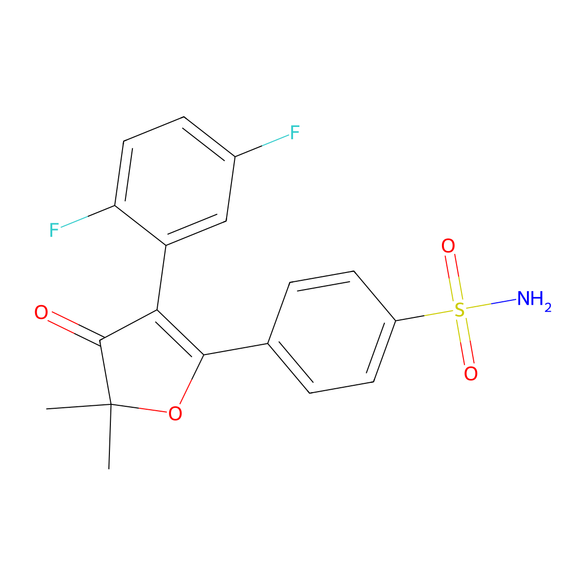 4-(3-(2,5-Difluorophenyl)-5,5-dimethyl-4-oxo-4,5-dihydrofuran-2-yl)benzenesulfonamide molecular structure, CAS 301693-32-3