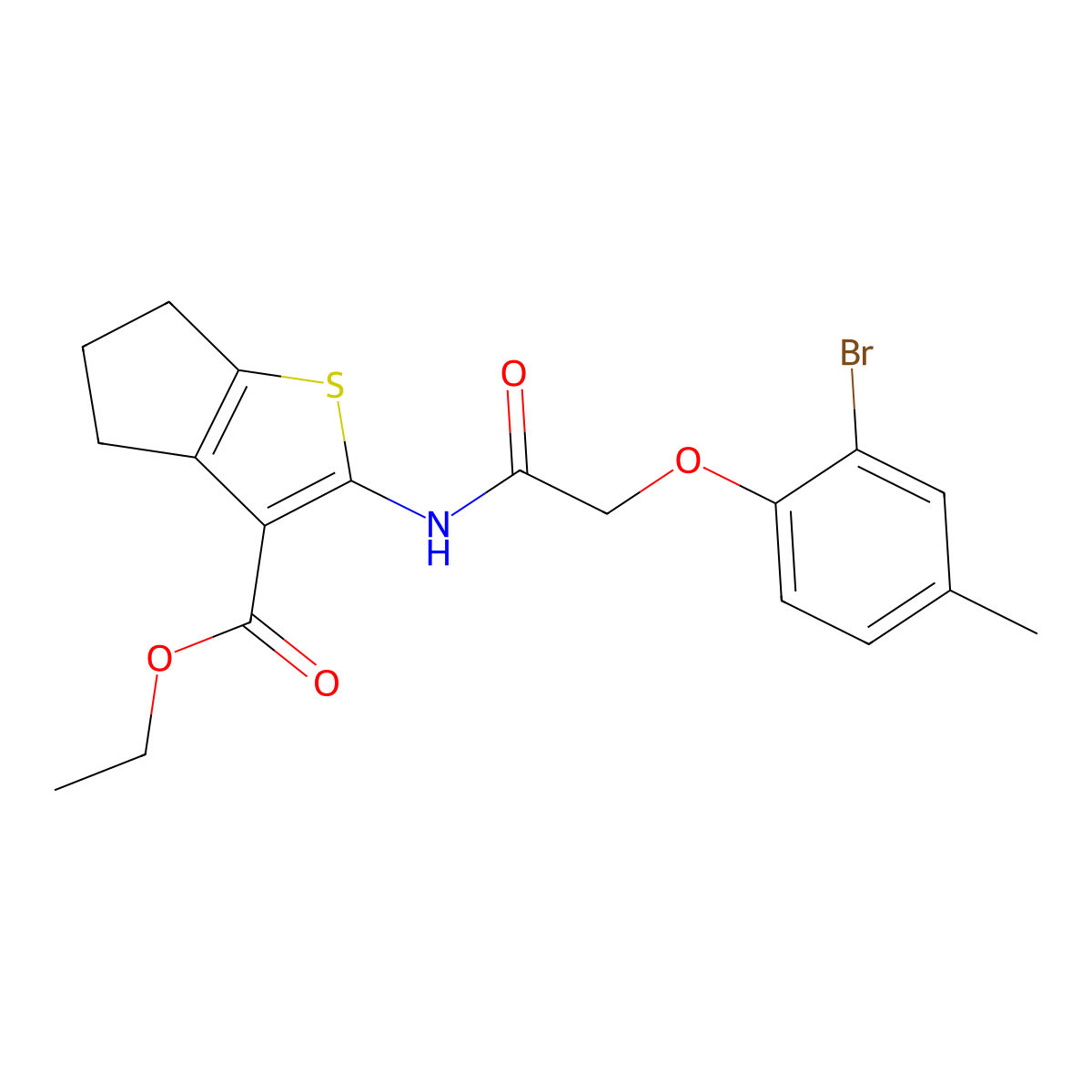 ethyl 2-{[(2-bromo-4-methylphenoxy)acetyl]amino}-5,6-dihydro-4H-cyclopenta[b]thiophene-3-carboxylate molecular structure, CAS 301693-47-0