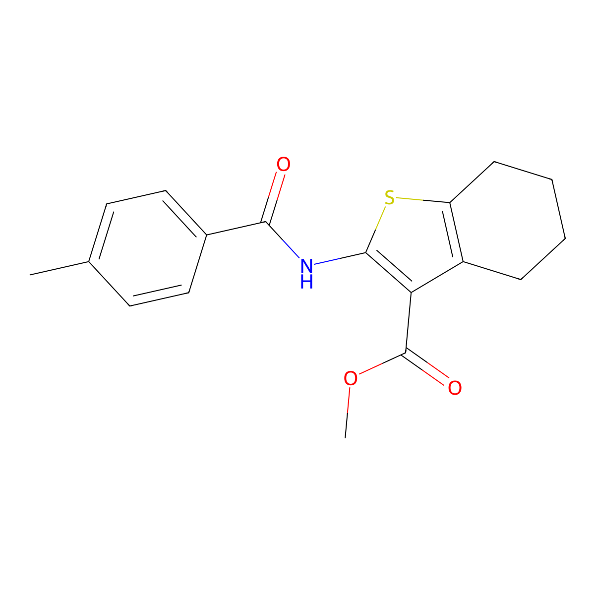 Methyl 2-[(4-methylbenzoyl)amino]-4,5,6,7-tetrahydro-1-benzothiophene-3-carboxylate molecular structure, CAS 301694-01-9