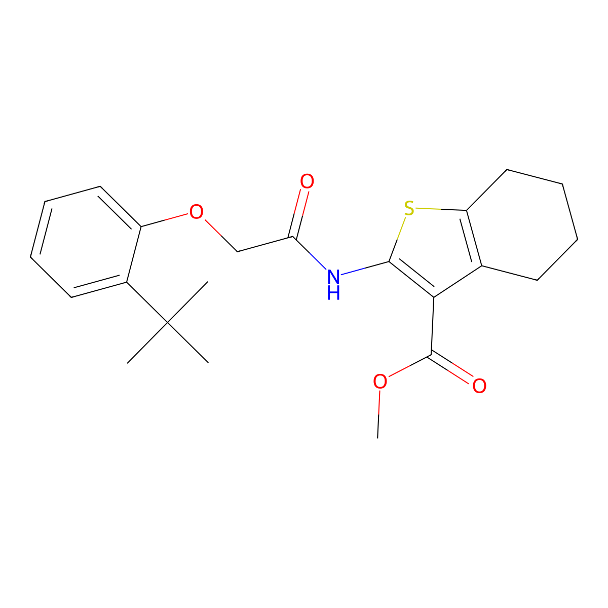 Methyl 2-{[(2-tert-butylphenoxy)acetyl]amino}-4,5,6,7-tetrahydro-1-benzothiophene-3-carboxylate molecular structure, CAS 301694-23-5