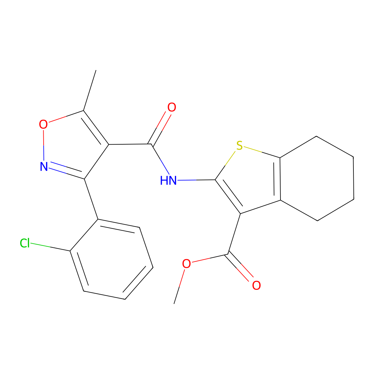 Methyl 2-({[3-(2-chlorophenyl)-5-methyl-4-isoxazolyl]carbonyl}amino)-4,5,6,7-tetrahydro-1-benzothiophene-3-carboxylate molecular structure, CAS 301694-36-0