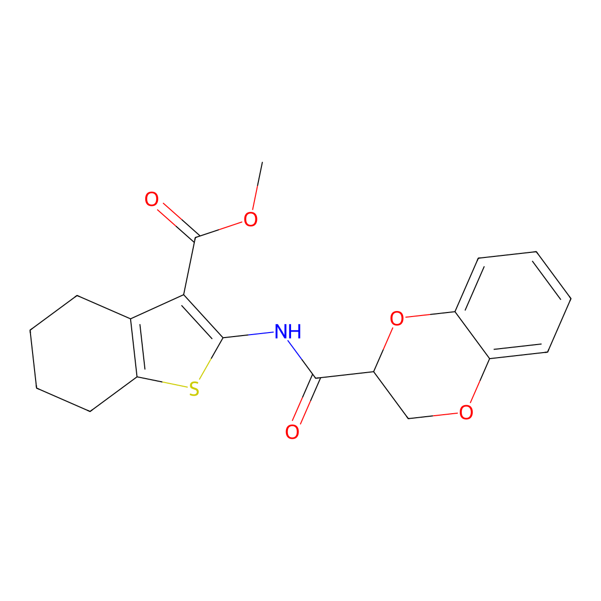 Methyl 2-(2,3-dihydro-1,4-benzodioxine-3-carbonylamino)-4,5,6,7-tetrahydro-1-benzothiophene-3-carboxylate molecular structure, CAS 301694-42-8