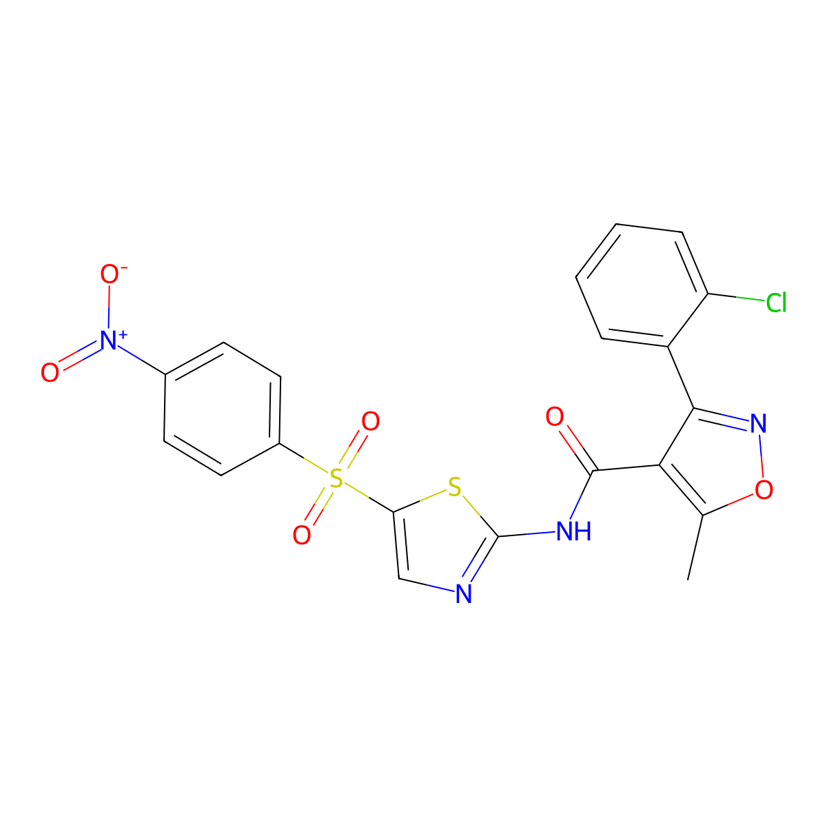 3-(2-chlorophenyl)-5-methyl-N-[5-(4-nitrophenyl)sulfonyl-1,3-thiazol-2-yl]-1,2-oxazole-4-carboxamide molecular structure, CAS 301694-46-2