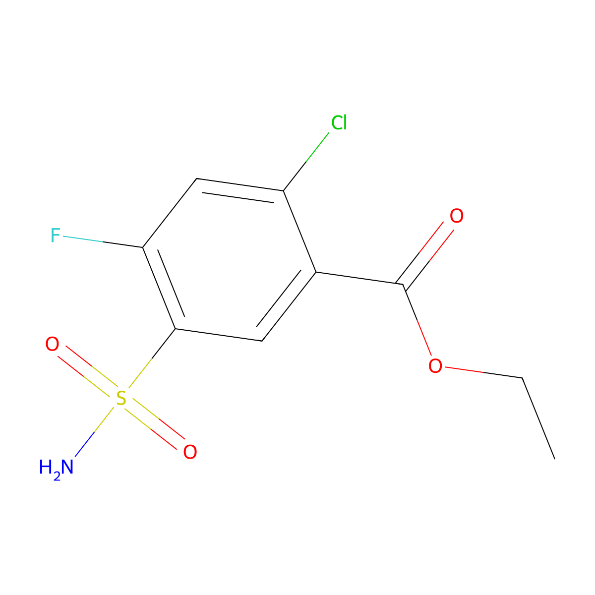 Ethyl 2-chloro-4-fluoro-5-sulfamoylbenzoate molecular structure, CAS 30170-05-9