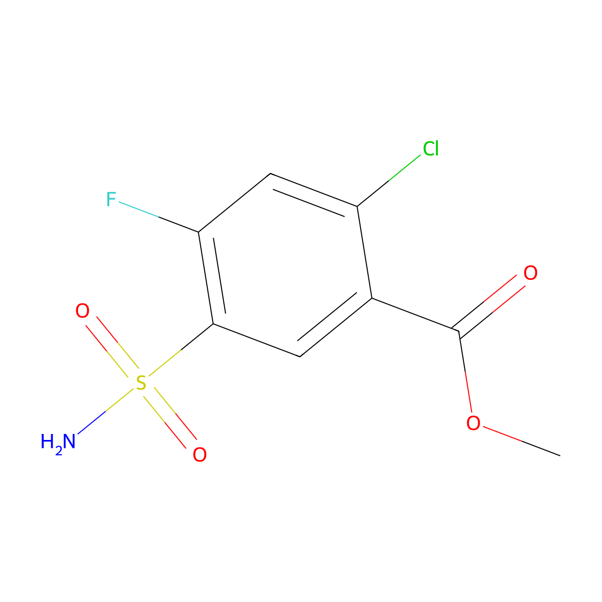 Methyl 2-chloro-4-fluoro-5-sulfamoylbenzoate molecular structure, CAS 30170-06-0