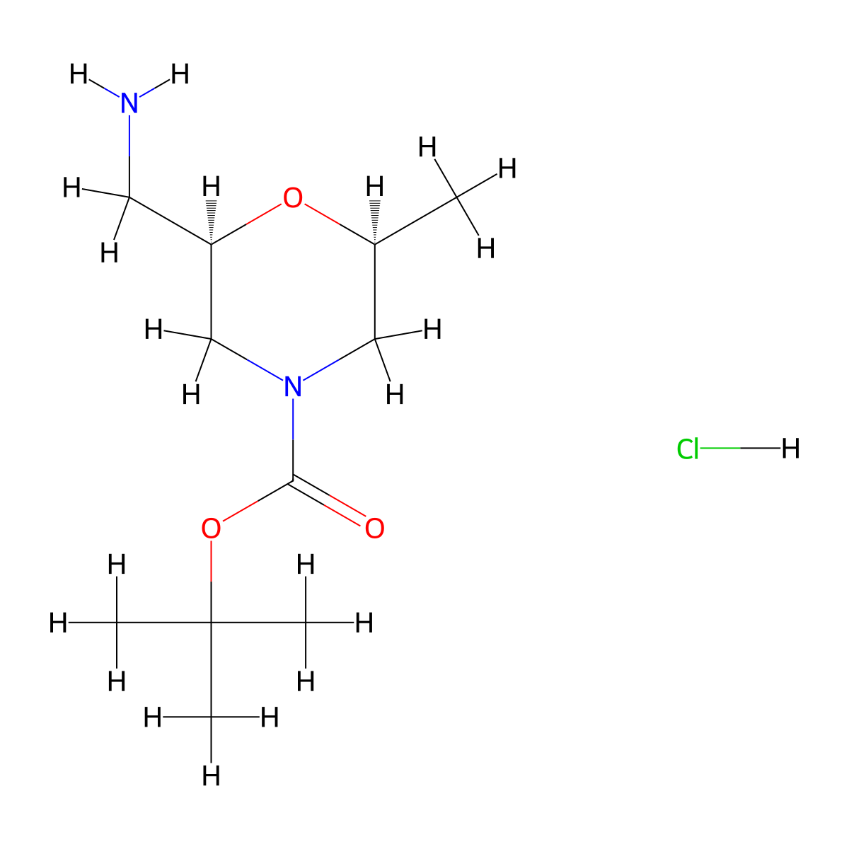 tert-butyl (2R,6S)-2-(aminomethyl)-6-methylmorpholine-4-carboxylate;hydrochloride molecular structure, CAS 3017120-57-6