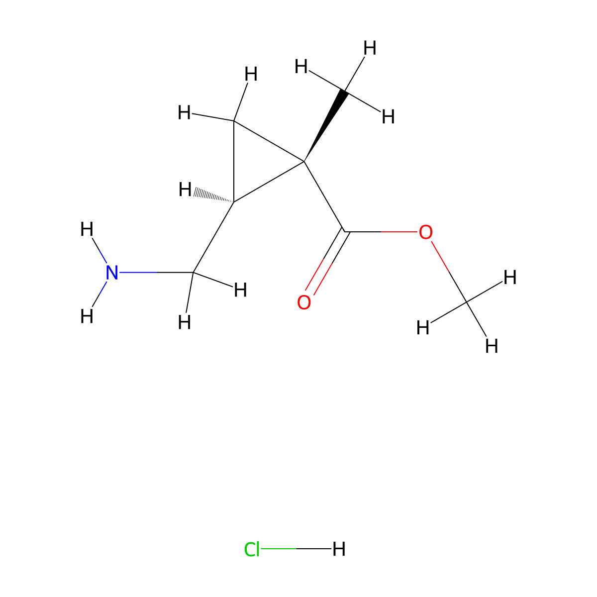 methyl (1S,2S)-2-(aminomethyl)-1-methylcyclopropane-1-carboxylate hydrochloride molecular structure, CAS 3017120-58-7