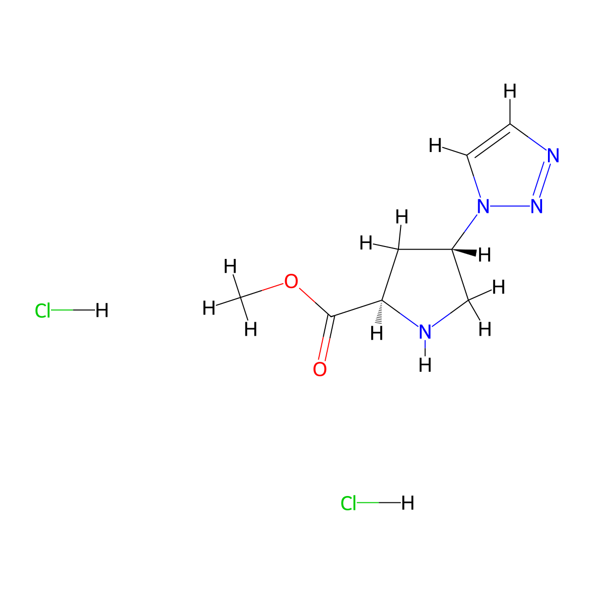 methyl (2R,4S)-4-(1H-1,2,3-triazol-1-yl)pyrrolidine-2-carboxylate dihydrochloride molecular structure, CAS 3017120-74-7