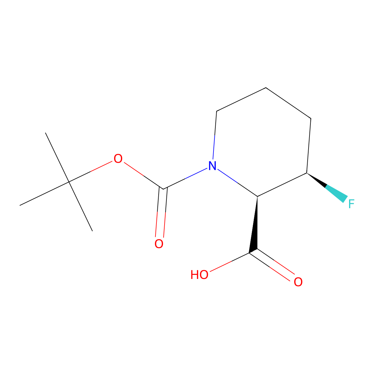 (2R,3R)-1-[(tert-butoxy)carbonyl]-3-fluoropiperidine-2-carboxylic acid molecular structure, CAS 3017120-84-9