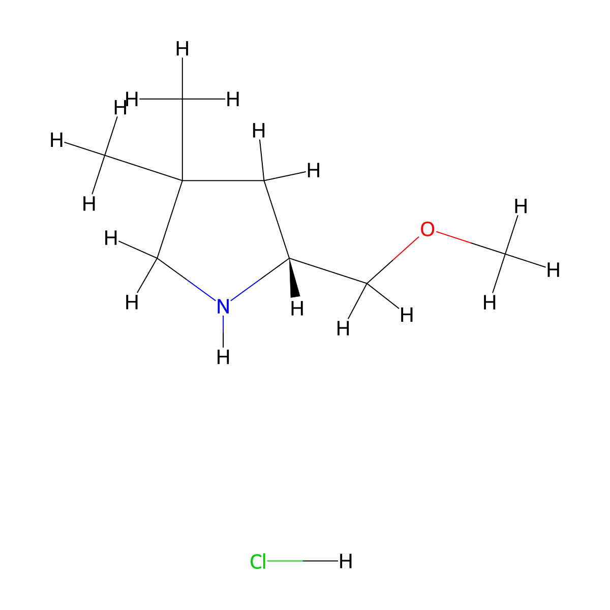 (2R)-2-(methoxymethyl)-4,4-dimethylpyrrolidine hydrochloride molecular structure, CAS 3017120-86-1