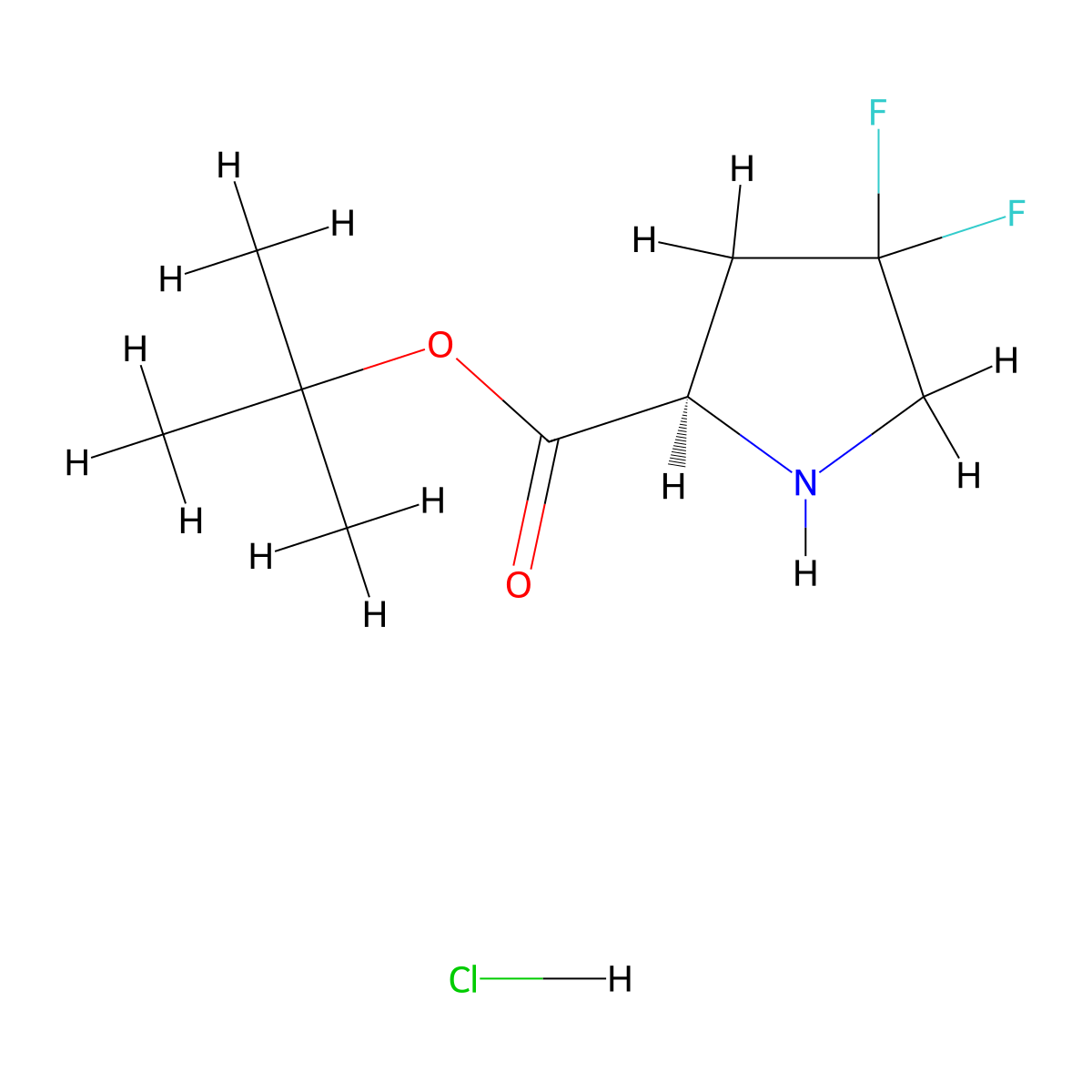 tert-butyl (2R)-4,4-difluoropyrrolidine-2-carboxylate;hydrochloride molecular structure, CAS 3017121-03-5