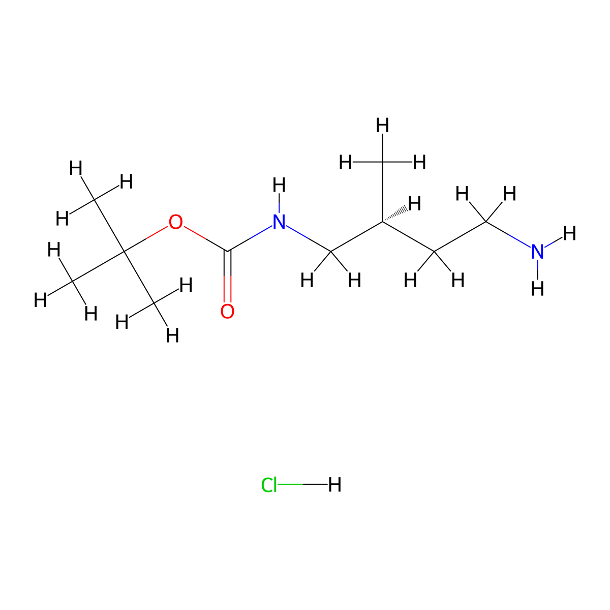 tert-butyl N-[(2S)-4-amino-2-methylbutyl]carbamate hydrochloride molecular structure, CAS 3017121-05-7
