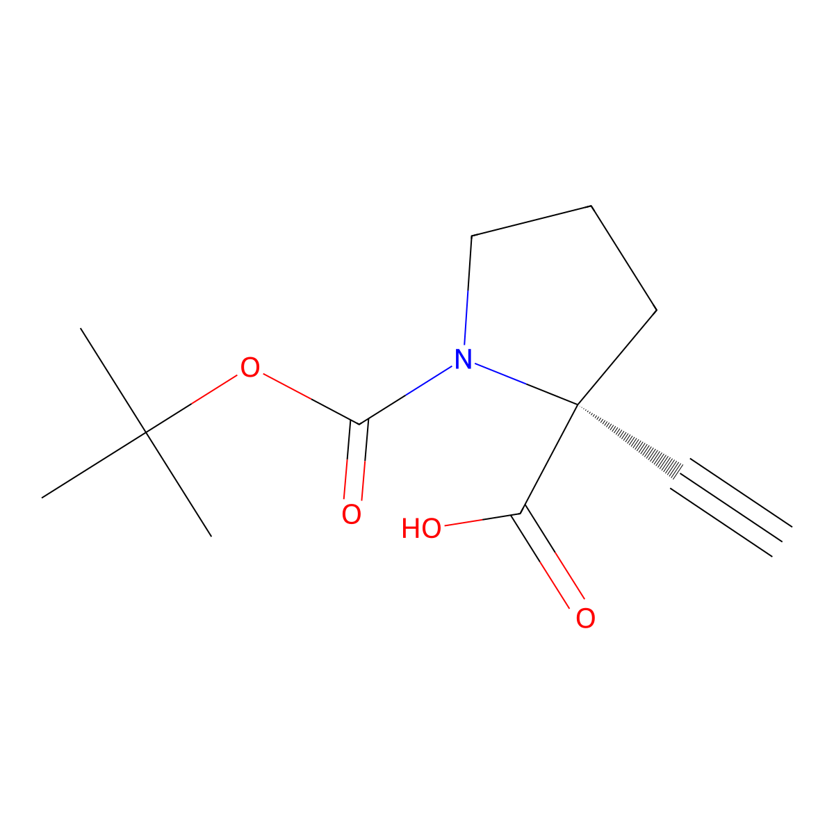 (2R)-1-[(tert-butoxy)carbonyl]-2-ethynylpyrrolidine-2-carboxylic acid molecular structure, CAS 3017121-07-9