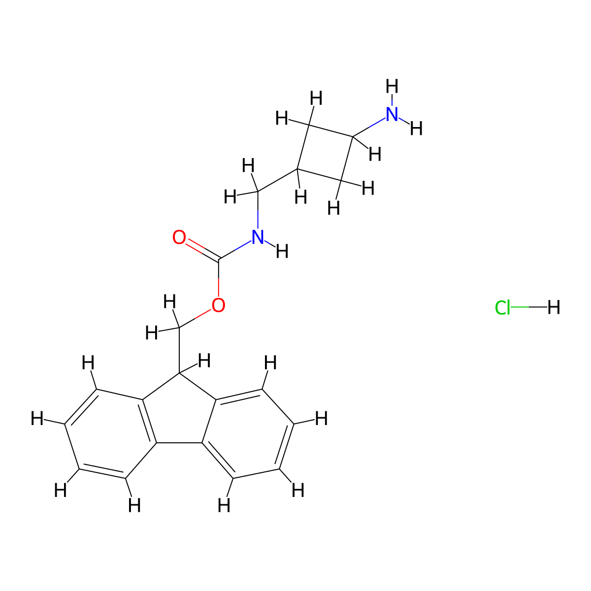 (9H-fluoren-9-yl)methyl N-[(3-aminocyclobutyl)methyl]carbamate hydrochloride molecular structure, CAS 3017121-08-0