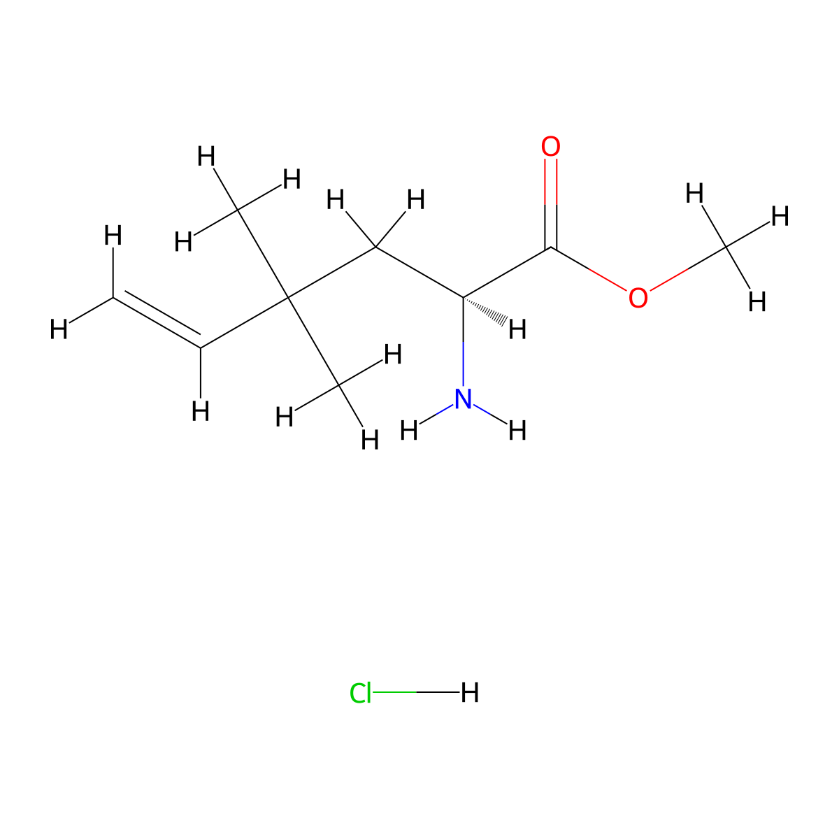 methyl (2S)-2-amino-4,4-dimethylhex-5-enoate hydrochloride molecular structure, CAS 3017121-10-4