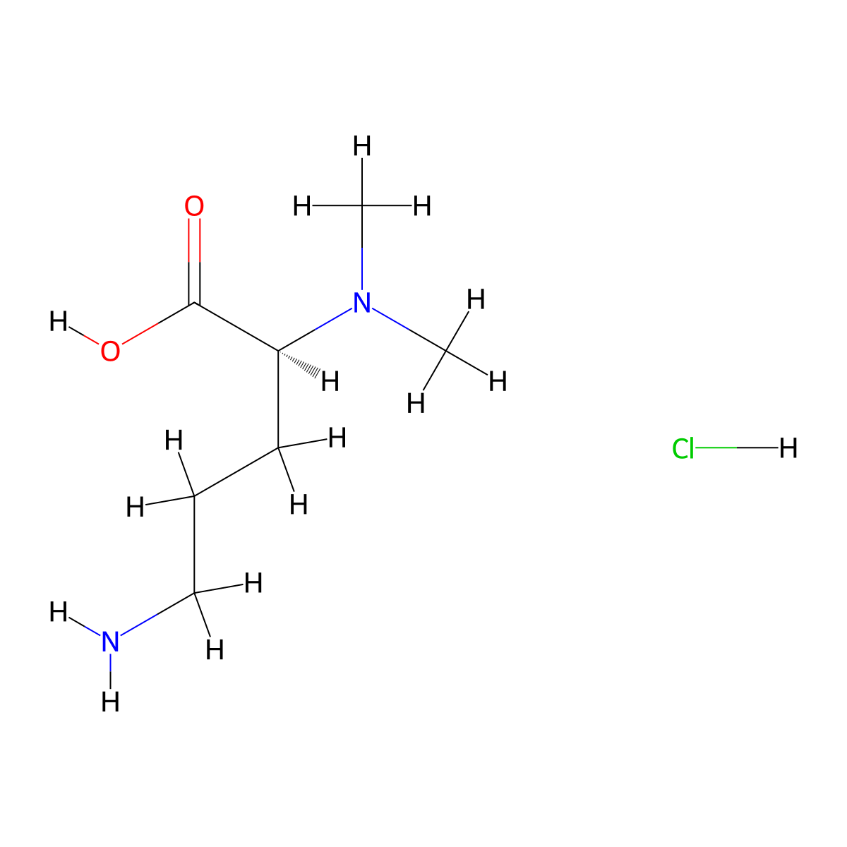 (2S)-5-amino-2-(dimethylamino)pentanoic acid hydrochloride molecular structure, CAS 3017121-64-8