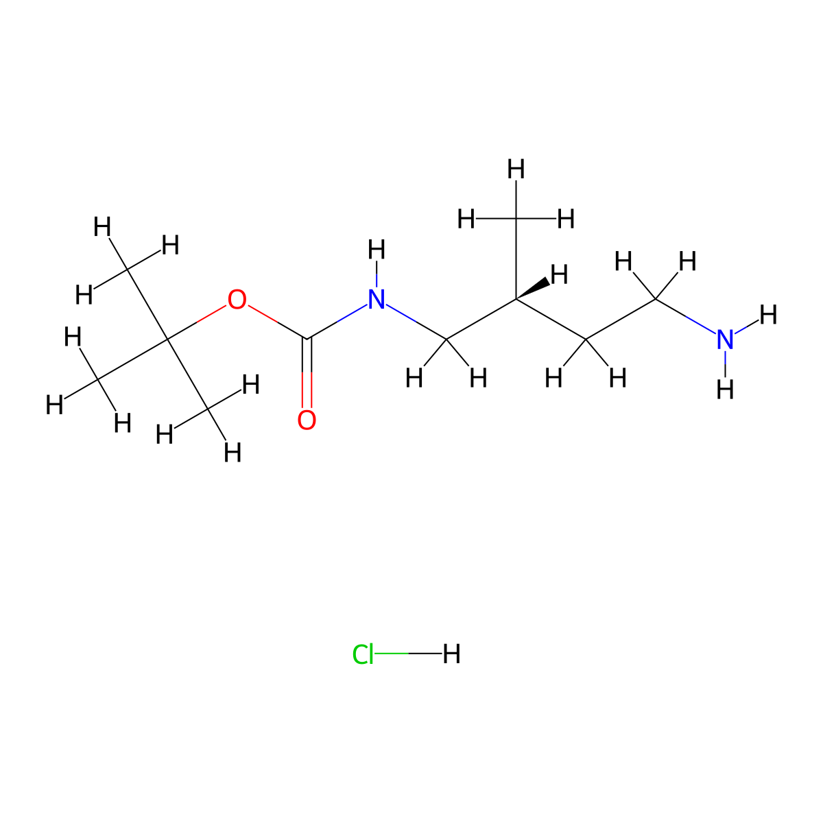 tert-butyl N-[(2R)-4-amino-2-methylbutyl]carbamate hydrochloride molecular structure, CAS 3017122-12-9