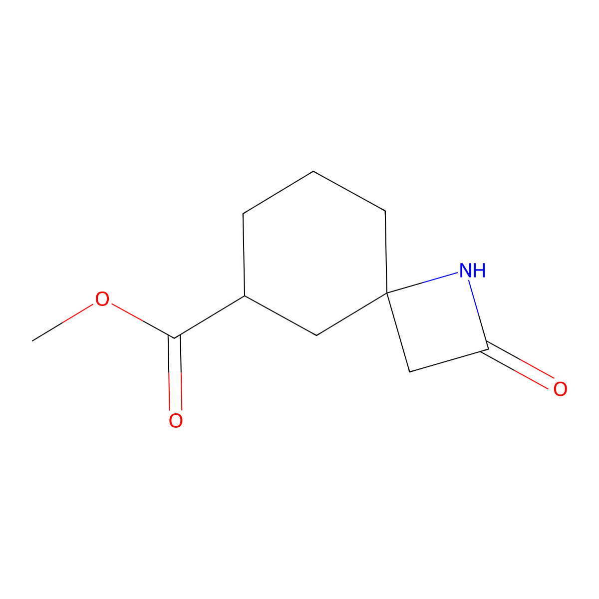 Methyl 2-oxo-1-azaspiro[3.5]nonane-6-carboxylate molecular structure, CAS 3017175-36-6