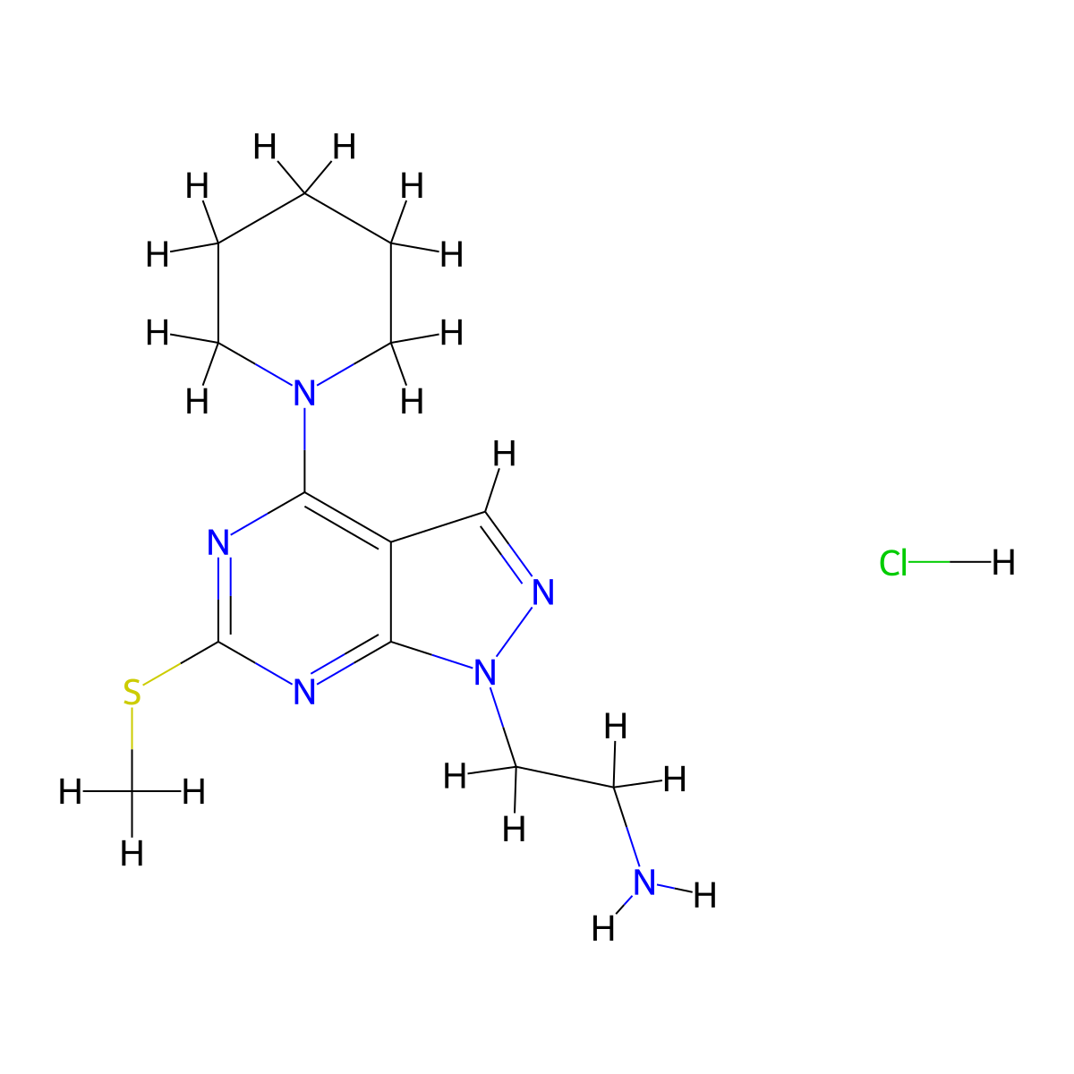 2-[6-(methylsulfanyl)-4-(piperidin-1-yl)-1H-pyrazolo[3,4-d]pyrimidin-1-yl]ethan-1-amine hydrochloride molecular structure, CAS 3017182-81-6