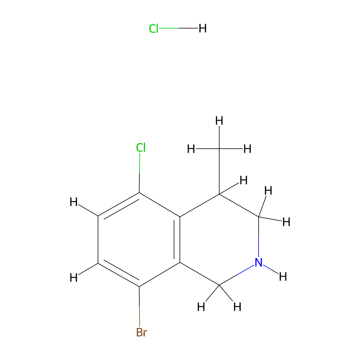 8-Bromo-5-chloro-4-methyl-1,2,3,4-tetrahydroisoquinoline hydrochloride molecular structure, CAS 3017193-07-3