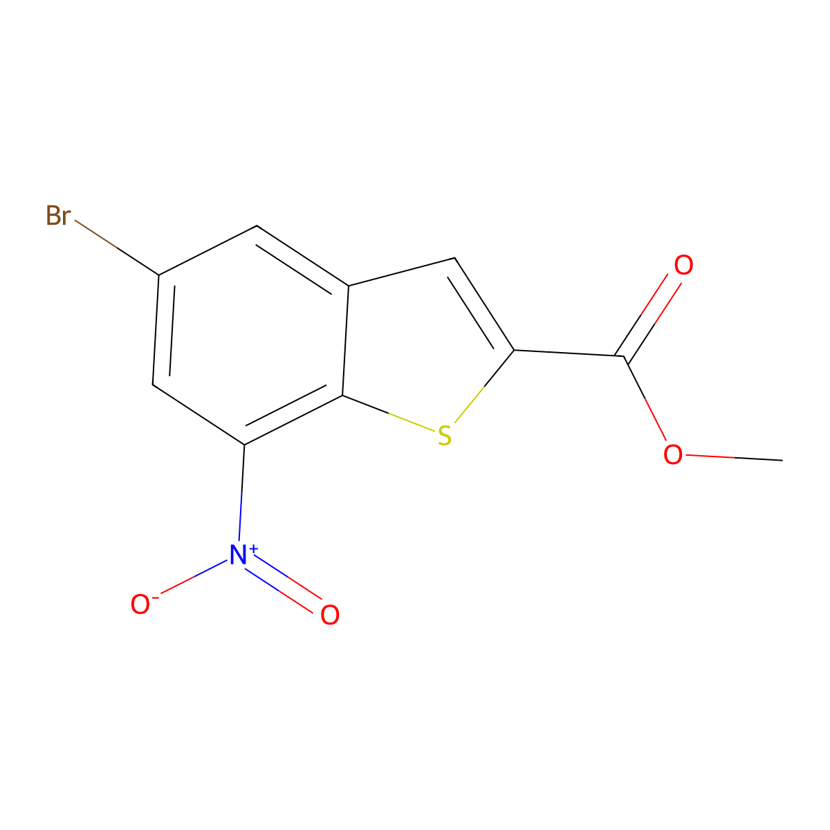 Methyl 5-bromo-7-nitro-1-benzothiophene-2-carboxylate molecular structure, CAS 3017193-34-6