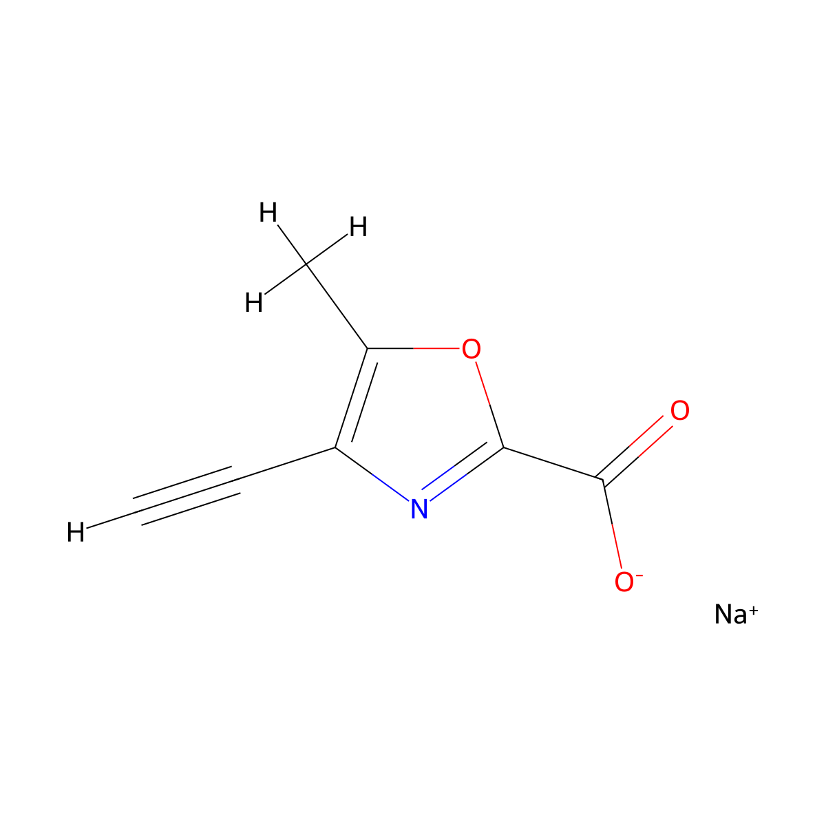 Sodium 4-ethynyl-5-methyl-1,3-oxazole-2-carboxylate molecular structure, CAS 3017193-51-7