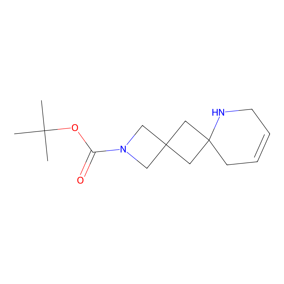 Tert-butyl 2,7-diazadispiro[3.1.5^{6}.1^{4}]dodec-9-ene-2-carboxylate molecular structure, CAS 3017194-15-6