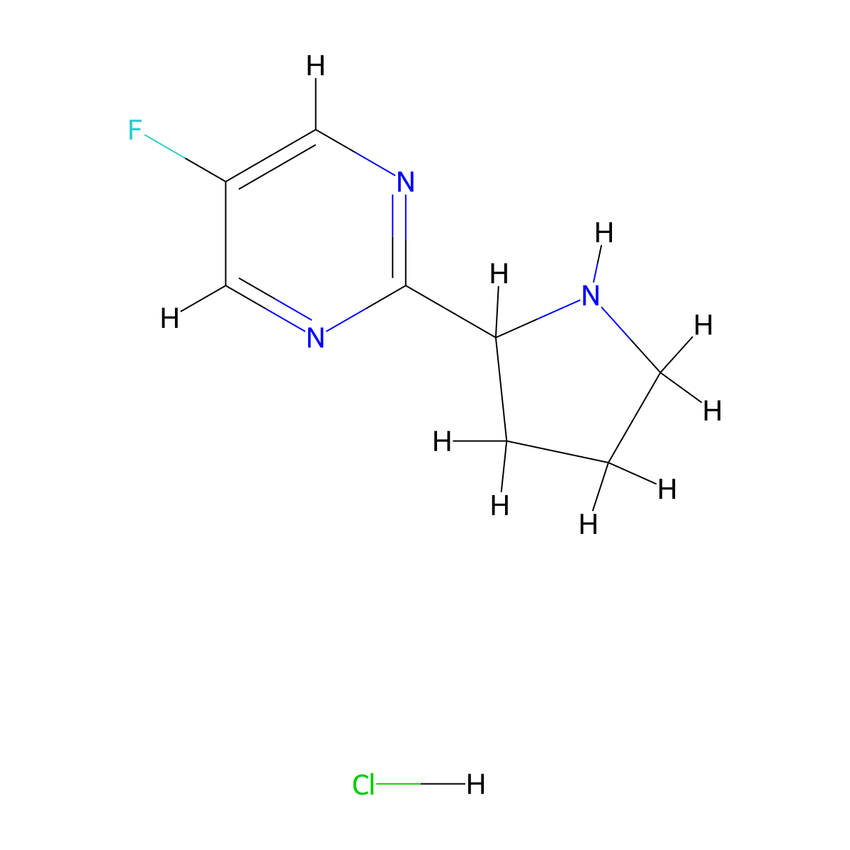 5-Fluoro-2-(pyrrolidin-2-yl)pyrimidine hydrochloride molecular structure, CAS 3017194-22-5