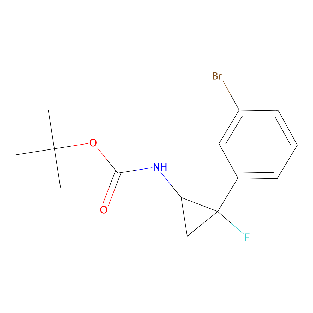 tert-butyl N-[2-(3-bromophenyl)-2-fluorocyclopropyl]carbamate molecular structure, CAS 3017194-23-6
