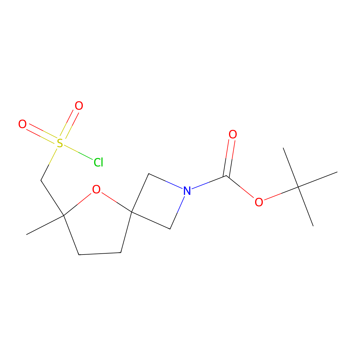Tert-butyl 6-[(chlorosulfonyl)methyl]-6-methyl-5-oxa-2-azaspiro[3.4]octane-2-carboxylate molecular structure, CAS 3017210-81-7
