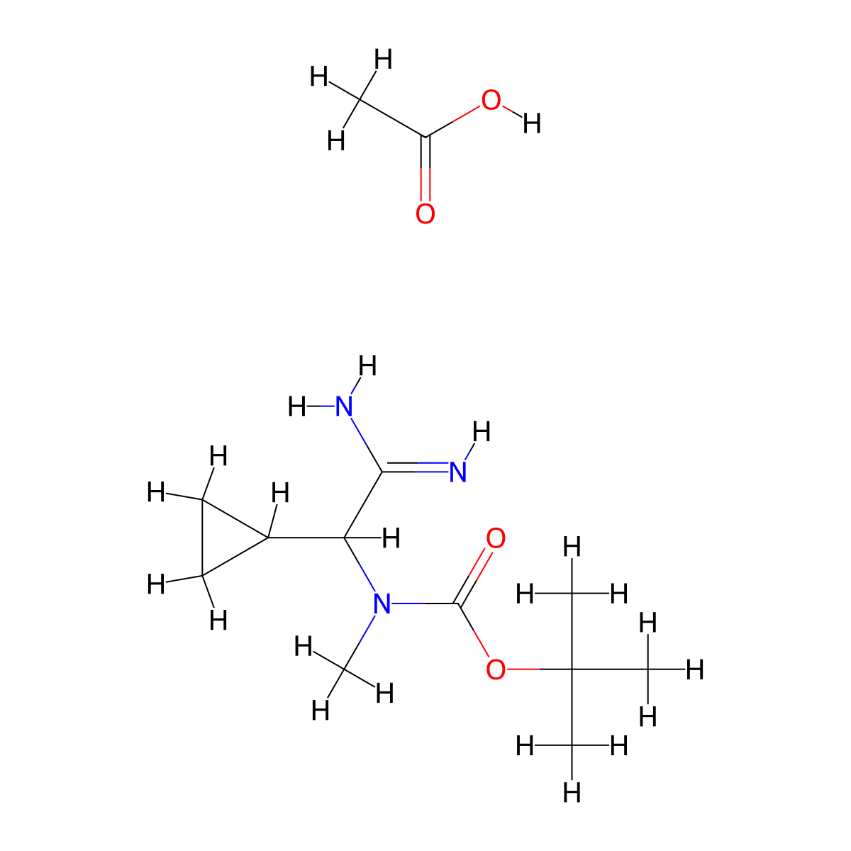 acetic acid, tert-butyl N-[carbamimidoyl(cyclopropyl)methyl]-N-methylcarbamate molecular structure, CAS 3017211-01-4