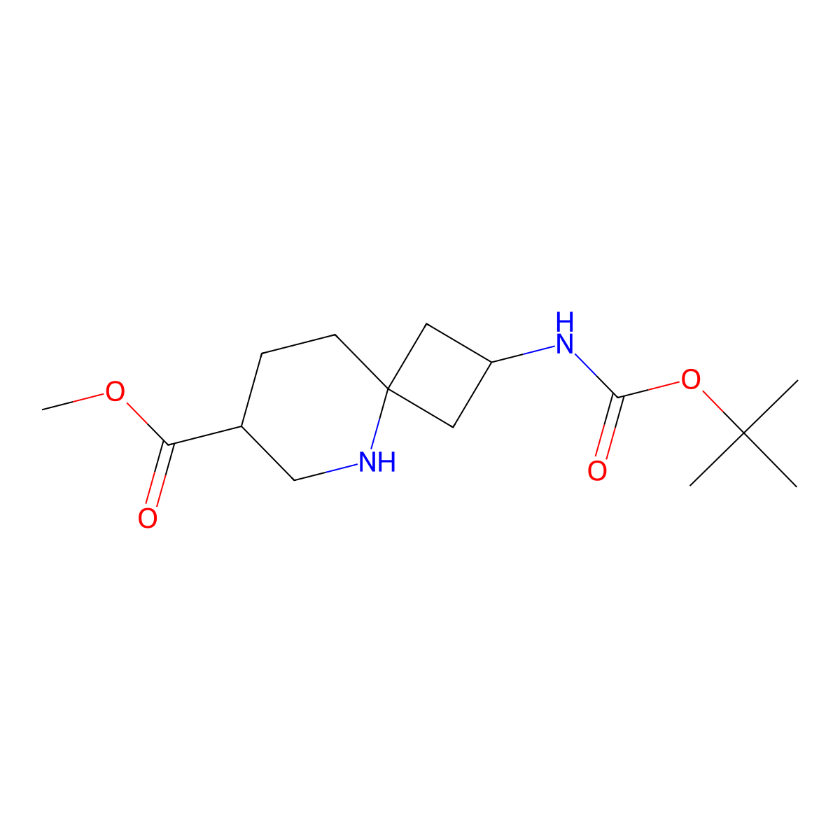Methyl 2-[(2-methylpropan-2-yl)oxycarbonylamino]-5-azaspiro[3.5]nonane-7-carboxylate molecular structure, CAS 3017211-10-5