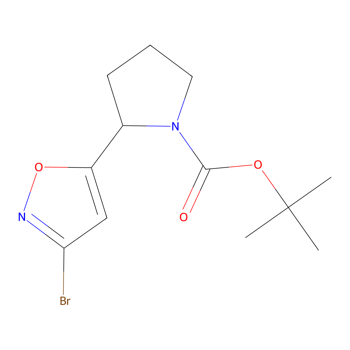 Tert-butyl 2-(3-bromo-1,2-oxazol-5-yl)pyrrolidine-1-carboxylate molecular structure, CAS 3017211-16-1