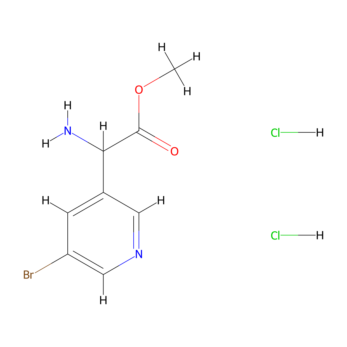 Methyl 2-amino-2-(5-bromo-3-pyridinyl)acetate;dihydrochloride molecular structure, CAS 3017211-74-1