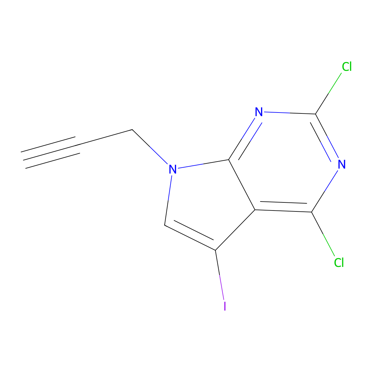 2,4-dichloro-5-iodo-7-(prop-2-yn-1-yl)-7H-pyrrolo[2,3-d]pyrimidine molecular structure, CAS 3017212-00-6