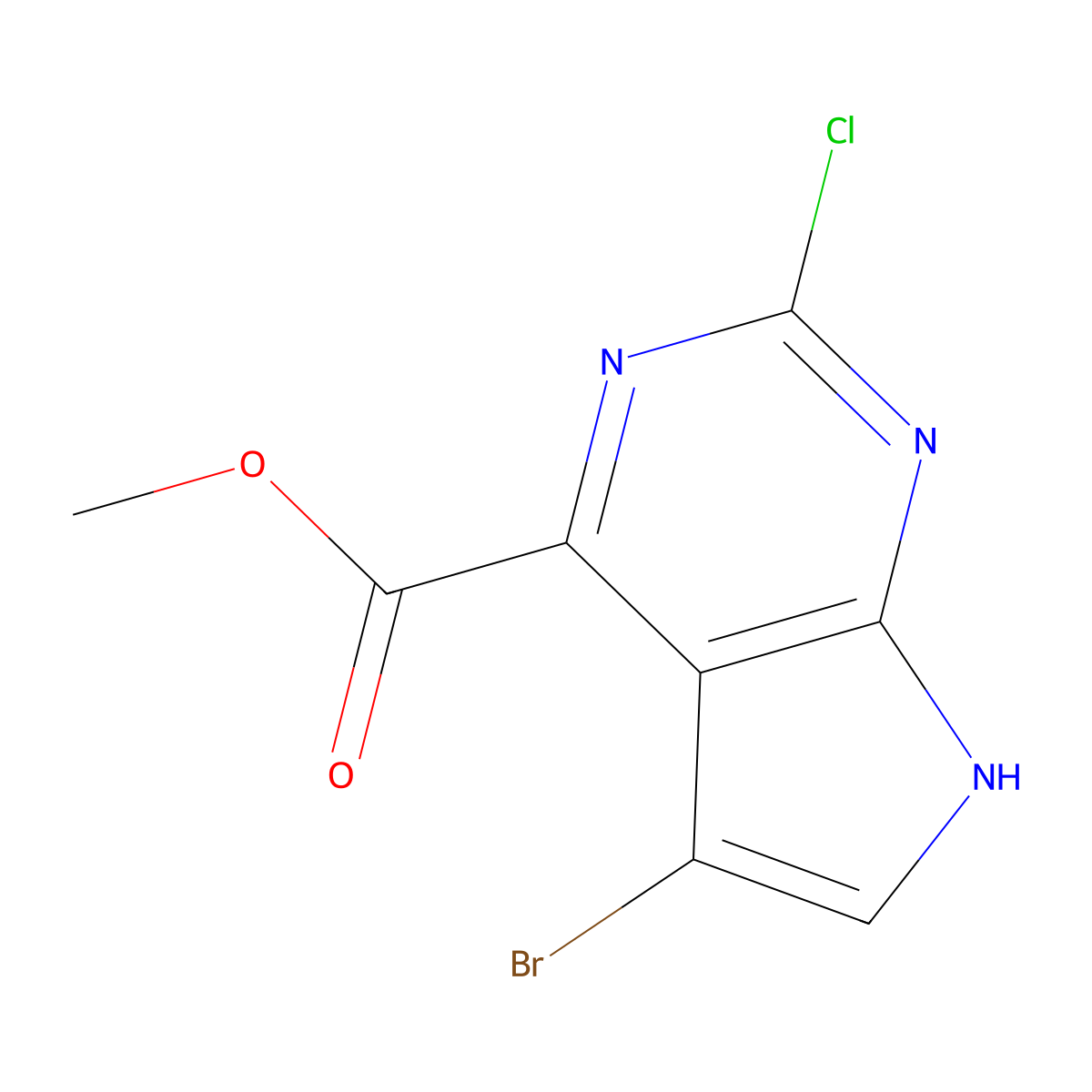 methyl 5-bromo-2-chloro-7H-pyrrolo[2,3-d]pyrimidine-4-carboxylate molecular structure, CAS 3017224-93-7