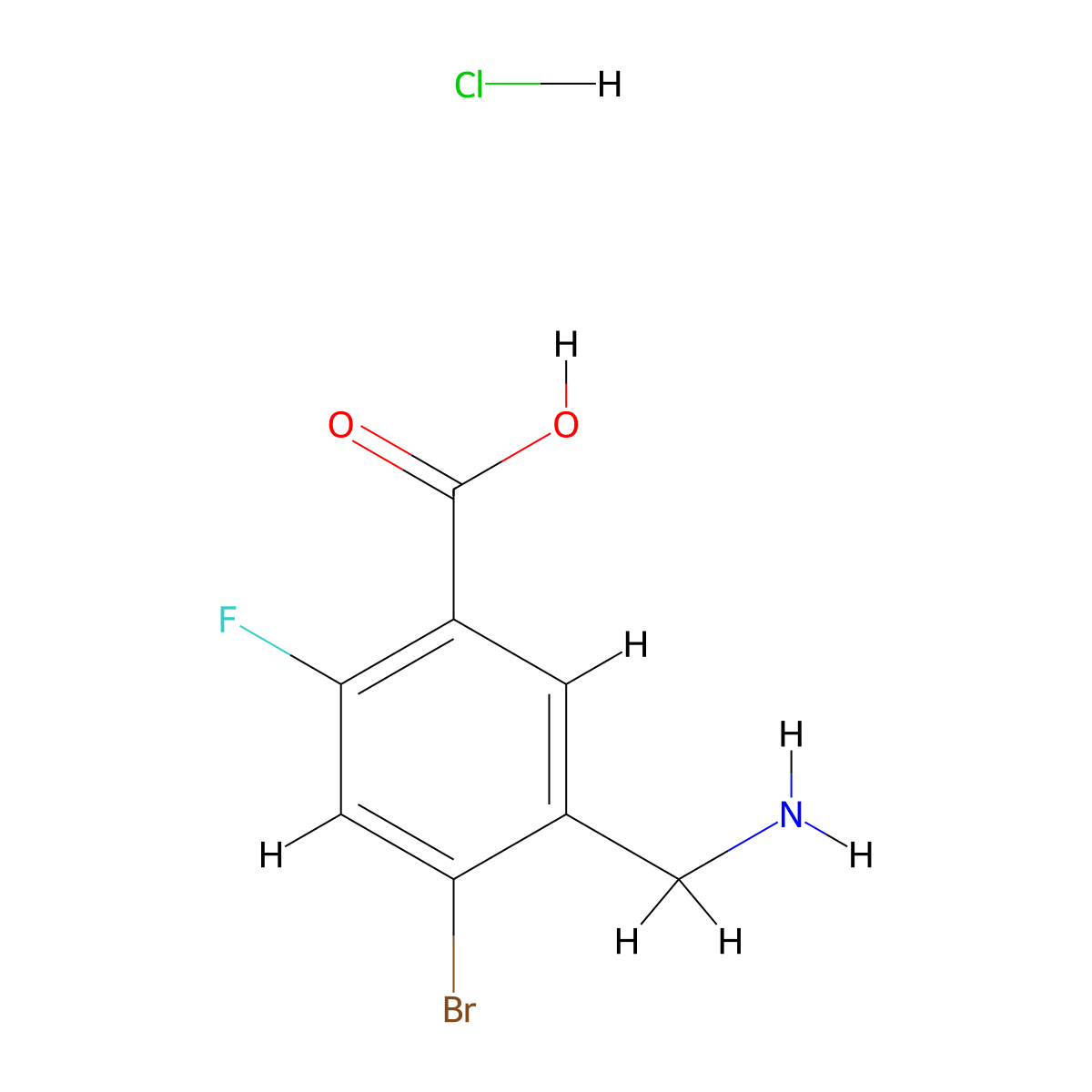 5-(Aminomethyl)-4-bromo-2-fluorobenzoic acid hydrochloride molecular structure, CAS 3017232-54-8